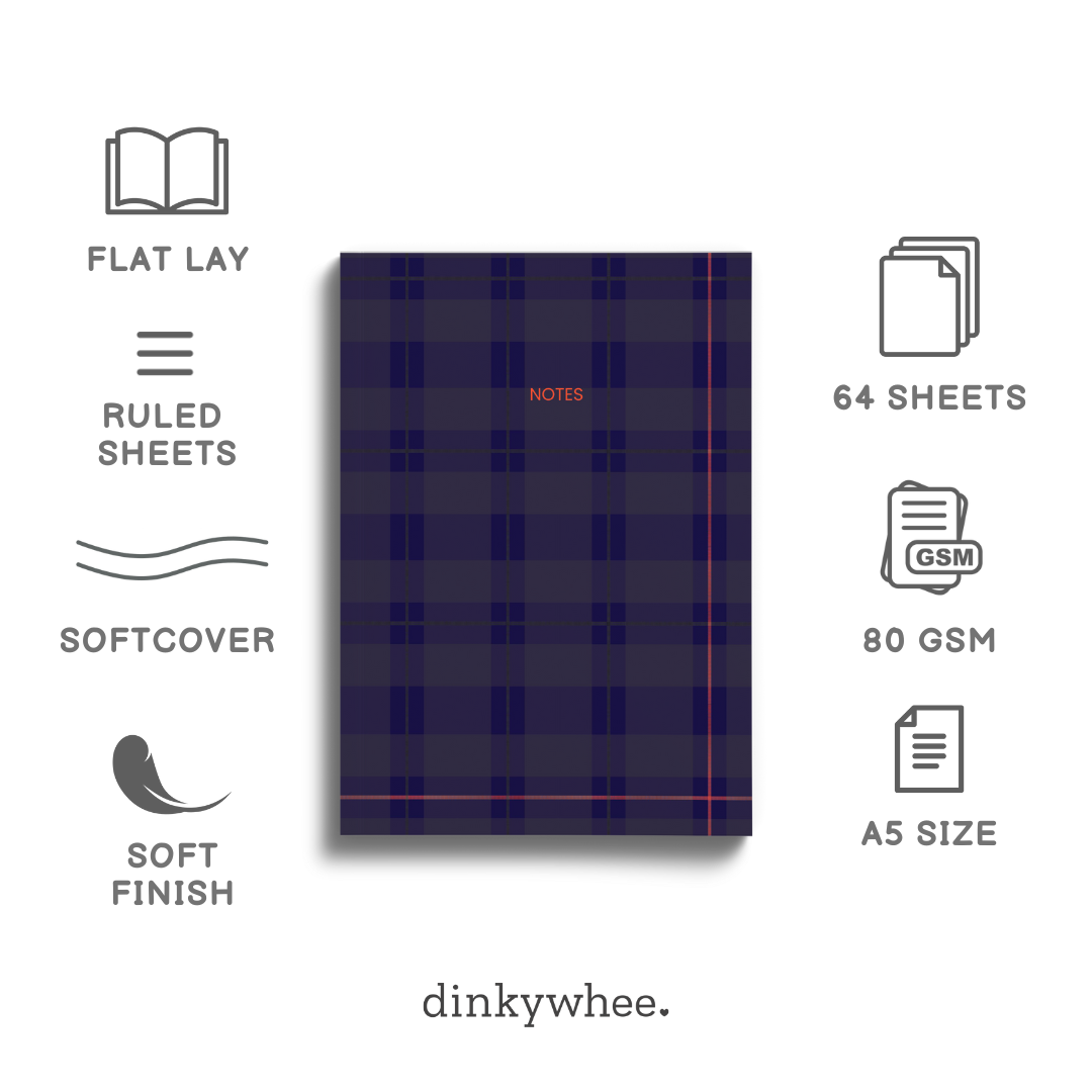 Navy Plaid Checks - Soft Cover Notebooks