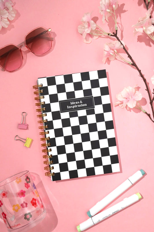 dinkywhee Black and White Checkerboard - A5 Hardcover Wiro Notebook