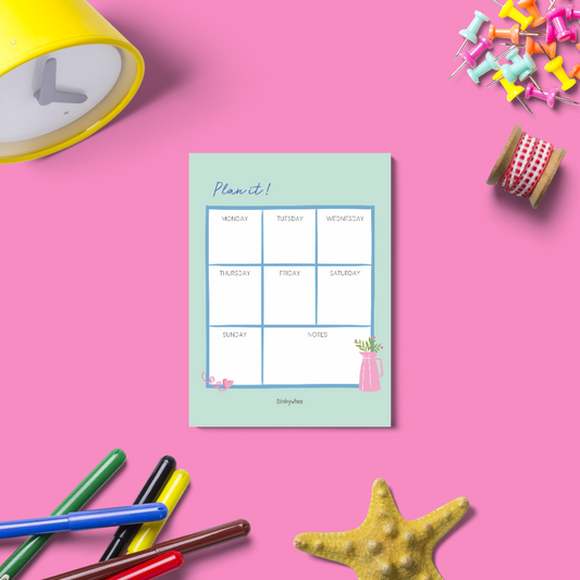 dinkywhee Weekly Planner Little Buddy - Green - A6 Notepads | Tear-off Notepads