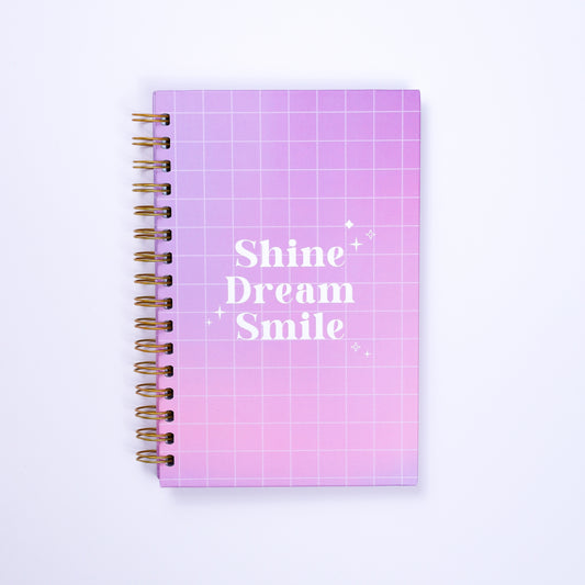 dinkywhee Dream, Shine, Smile - Make it happen color pages journal | A5 Hardcover Wiro Notebook