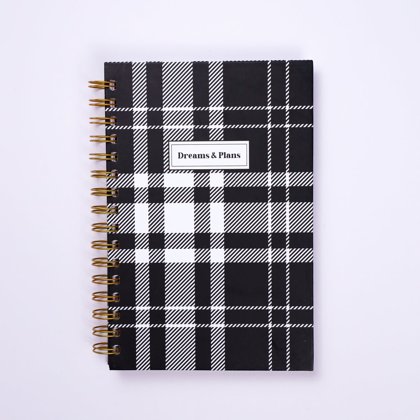 dinkywhee Black and White Plaid checks - A5 Hardcover Wiro Notebook 