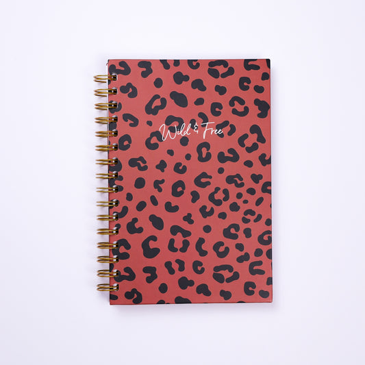 Wild & Free | Brown Leopard print - A5 Hardcover Wiro Notebook by Dinkywhee